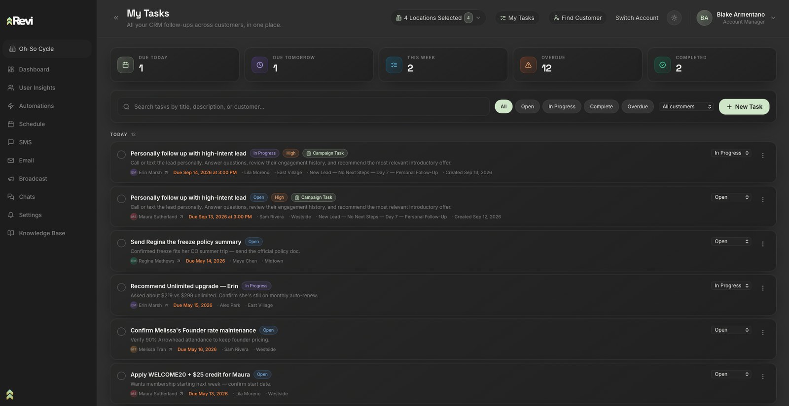 The My Tasks view inside the real Revi platform